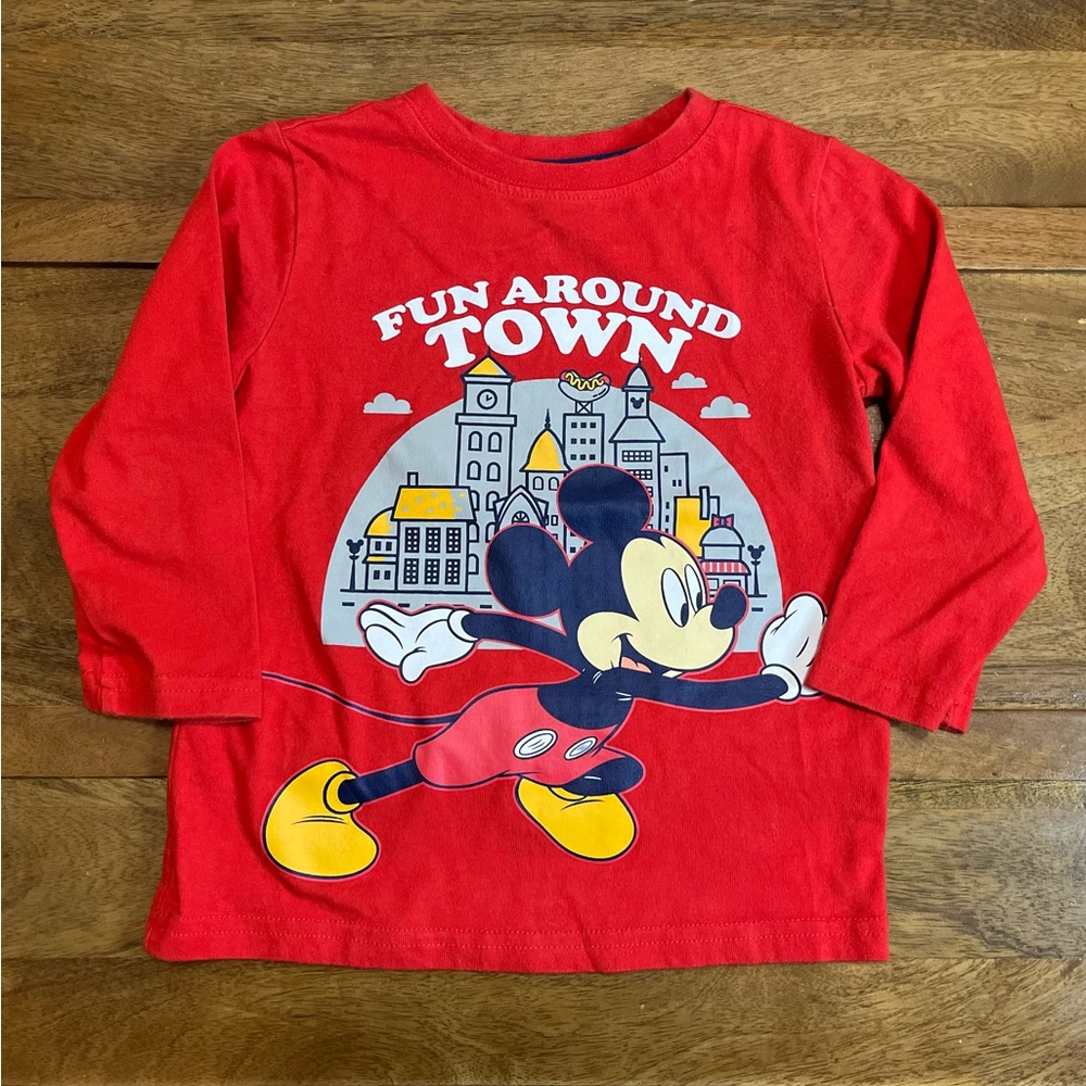 Disney Red Long Sleeve Mickey Mouse Tee